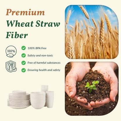 Homienly Wheat Straw Dinnerware Set,40-Piece Dish Set for 8, Dinner Plates, Dessert Plate, Cereal Bowls, Cups, Appetizer Plates,Reusable Dinner Plates Kids Plates and Bowls Sets, White