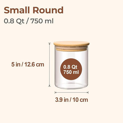 ComSaf 0.8 Qt Glass Food Storage Jars Set of 6, Clear Glass Storage Containers with Lids, Pantry Organization Jar, Spice Jar, Blooming Tea, Coffee and Sugar Container, Small Canister Set for Kitchen