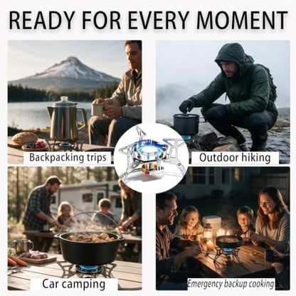 3800W Camping Backpacking Stove with Piezo Ignition, Fuel Canister Adapters