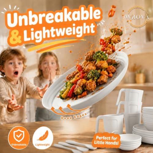Wrova Wheat Straw Dinnerware Sets 24-Piece, White Plates and Bowls Set