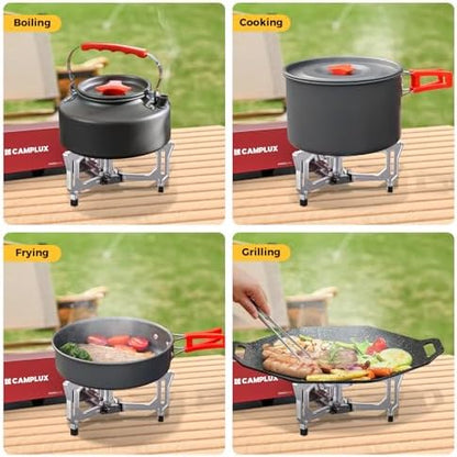 CAMPLUX FoldGo Camping Stove, 7500 BTU Portable Butane Gas Stove, Foldable Cassette Stove with Carry Bag & Adjustable Burner, CSA Certified Collapsible Butane Stove for Outdoor Cooking, Red