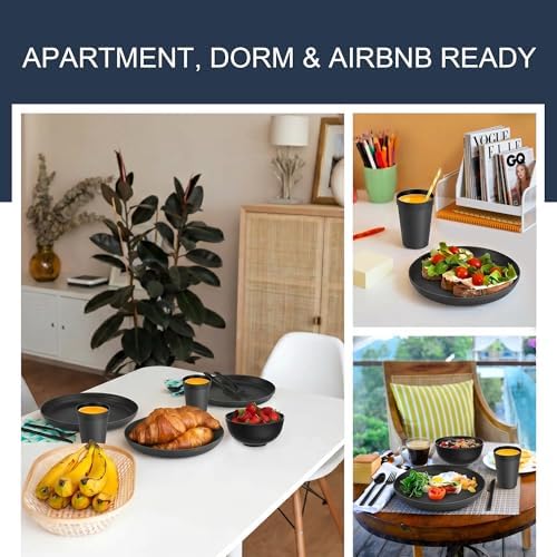 28 Piece Dinnerware Set for 4, Unbreakable Plates and Bowls Sets