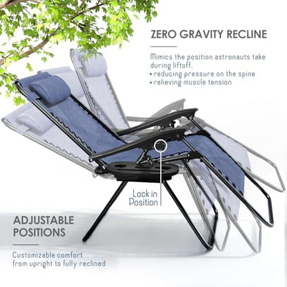 Nestl Zero Gravity Chairs Set of 6, Patio Lounge Chair Outdoor with Pillows & Cup Holder Trays, Adjustable Steel Mesh Reclining Camping Chair, Folding Patio Lawn Chair for Deck, Beach, Yard - Blue