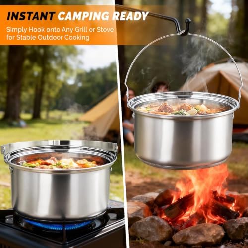 Bonnlo Camping Cookware Set, 6 Pcs 304 Stainless Steel Camp Pots and Pans with Kettle, Steamer Basket & Lids, Travel Tote Bag Included for Outdoor Cooking, Works on Gas, Electric & Induction Cooktops