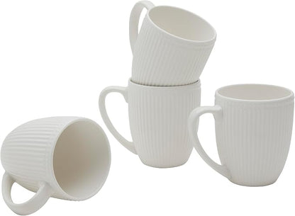 Tabletops Gallery 4 Piece Embossed White Chip Resistant Porcelain Mug Set |