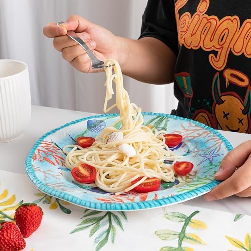 Coastal Dinnerware Sets, Ocean Theme Unbreakable Kitchen Plates and Bowls Set, Coastal Dishes Lightweight Dinnerware Set, RV and Camping dishes set for 4, Dishwasher Safe