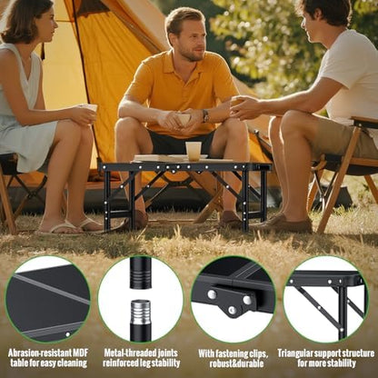 GARLLEN 2ft Camping Table 23.6" L x 15.7" W, 3 Adjustable Height Max 29.41"