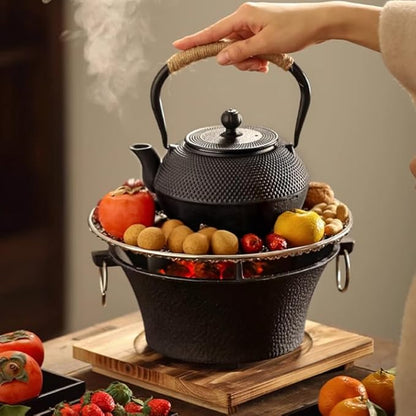 Small Tea Kettle, 40oz Tea Pot, Japanese Tetsubin, Cast Iron Teapot with Infuser for Stovetop Safe Coated with Enameled Interior (Black, 1200ml)
