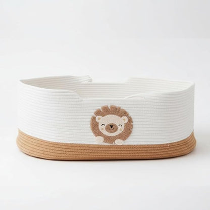 Portable Foldable Basket with Handles, Sturdy Woven Cotton Rope Crate for Daily Organization, Baby Bedside Sleeper, Outings, Pet Nest 27.56 × 15.75in