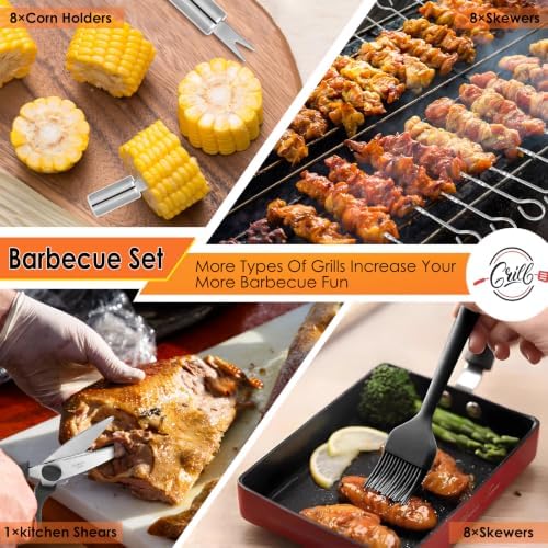 Yoehka BBQ Grilling Accessories Set, 34Pcs Heavy Duty Grill Tools, Brown
