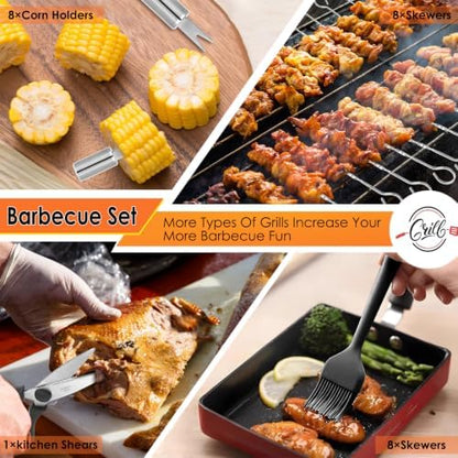 Yoehka BBQ Grilling Accessories Set, 34Pcs Heavy Duty Grill Tools, Brown