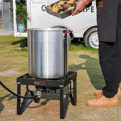 OuterMust Outdoor Propane Burner Heavy Duty Propane Gas Stoves for Cooking with 10 PSI Regulator and Cast Iron Braided Holes Perfect for Home Brewing, Crawfish Boiler, Turkey Fryer and Seafood Boiler