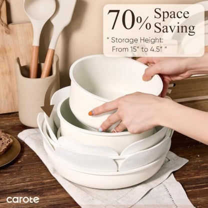CAROTE Pots and Pans Set Non Stick, Detachable Handle Cookware, 21pcs,White