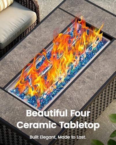 Ciays 43″ Fire Pit Table, with Ceramic Tabletop for Outside Patio & Party