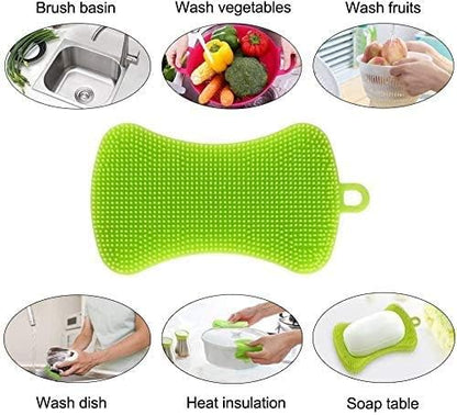 Silicone Sponge 9 Pack Sponges for Dishes Silicone Scrubber Dish Brush Kitchen Cleaning Sponges Silicone Dishwasher-Safe Brush Pad Double Sided for Kitchen (9 Pack-New)
