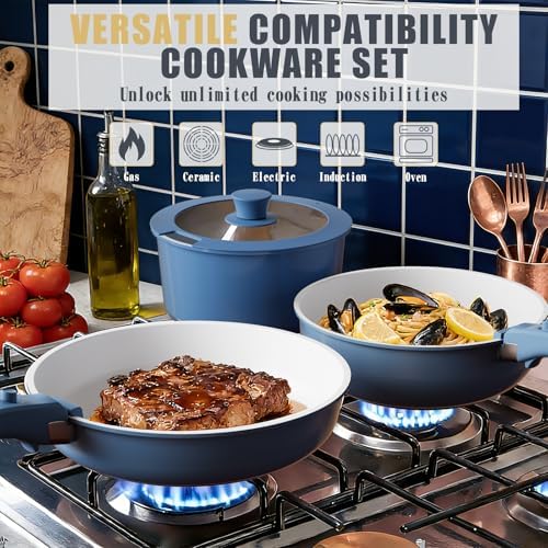 Umite Chef Pots and Pans Set Non Stick, 21 pcs Ceramic Cookware Set with Detachable Handles, Healthy Induction Cookware, RV Kitchen Cooking Set, with Utensils & Frying Pans Set, PFAS PFOA & PTFE Free