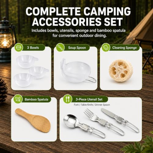 aiGear Camping Cookware with Pot Pan Kettle Cutlery Tableware 1-2 People