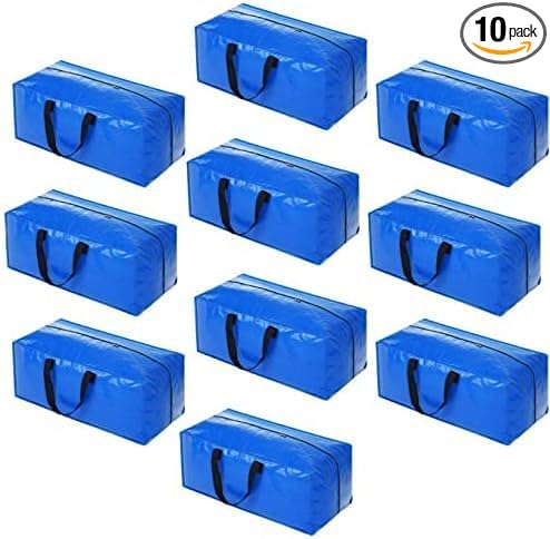 10 Pack Heavy Duty Extra Large Moving Bags Storage Tote - Strong Handles& Backpack Straps - Space Saving Storage Bags Alternative to Moving Boxes and Bins,Compatible with Ikea Frakta Cart, Blue