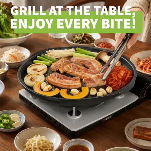 TECHEF - Stovetop Korean BBQ Non-Stick Grill Pan with Agni Portable Gas Stove Burner, Made in Korea (Essential KBBQ Set)