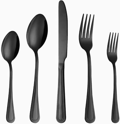 20 Pcs Black Silverware Set for 4, Food Grade Stainless Steel Flatware Set
