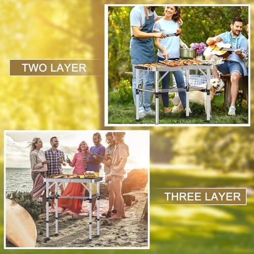 Folding Camping Table, 2 FT Folding Portable Camping Table, Outdoor&Indoor Picnic Table with 3 Adjustable Height Max 27.1",Lightweight Aluminum Camping Tables, Car Camping Essentials-Black