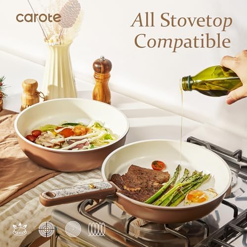 CAROTE 25pcs Ceramic Cookware Sets, Nonstick Pots and Pans Set Non Toxic
