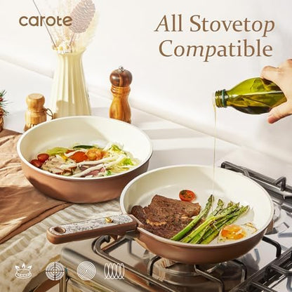 CAROTE 25pcs Ceramic Cookware Sets, Nonstick Pots and Pans Set Non Toxic