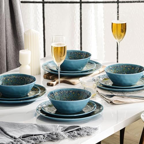 Melamine Dinnerware Set of 12Pcs,Camping Dinnerware, Dishwasher safe Lightweight Unbreakable Dishes Set for Patio, RV, Rustic Farmhouse Dinner Plates