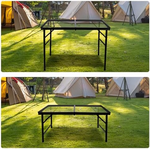BRIAN & DANY 3x2 FT Folding Grill Table Camping Table, Metal Portable Picnic Table, Lightweight Height Adjustable Foldable Table for Outdoor, Black