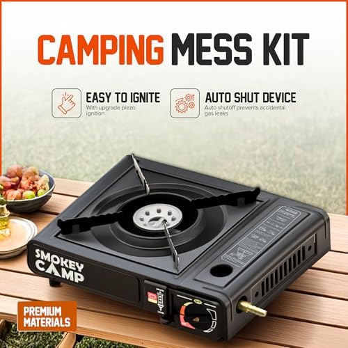 Portable Camping Stove 3000W Butane or Propane Fuel Compatable (Propane Adapter not Included), Automatic Ignition, Precise Heat Control, for Camping, Hiking, and Outdoor Cooking (Without Adapter Pipe)