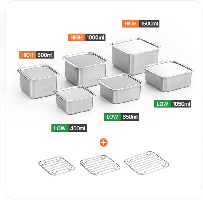 CuBE 6PCS Set Stainless Steel Food Storage Containers With Lids with 3 Net Kitchen Appliances Dishwasher Safe Premium South Korea