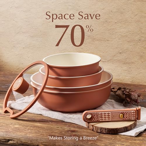 CAROTE 21pcs Ceramic Cookware Set, Pots and Pans Set with Detachable Handle