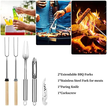 Camping Cooking Utensils Set, Stainless Steel Grill Tools, Camping BBQ Cookware Gear and Equipment for Travel Tenting RV Van Picnic Portable Kitchen Essentials Accessories