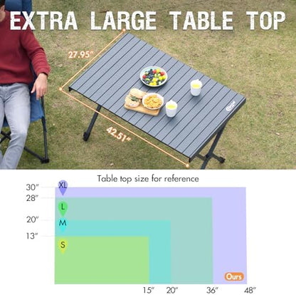 Portal Folding Camping Table with Adjustable Height,Portable Aluminum Table, Dark Gray