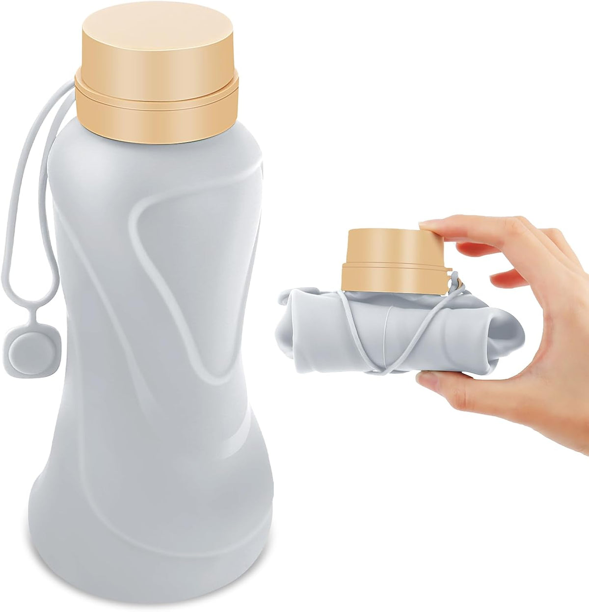 Collapsible Water Bottles,650ml,Leak Proof,Reuseable BPA Free Silicone Foldable Water Bottles,Durable Lightweight for Travel Gym Camping Hiking,Compact Size Portable Sports Water Bottle (Grey)