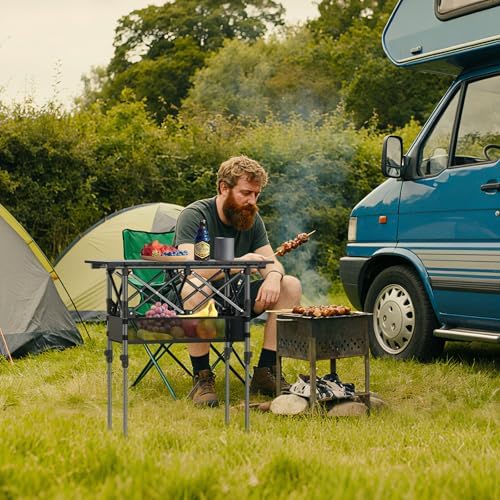 Anbte 2ft Small Roll Up Camping Table, Aluminum Portable, 25” X 16”, Black