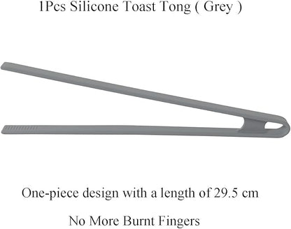 1Pcs Silicone Toaster Tong, 11.6 Inch Long Silicone Kitchen Tong for Toaster Cooking Utensil Bread Waffle Tong Food Tweezer Grey Toast Tong for Cooking Serving Bacon Salad Fruit Food, SATONBEYI