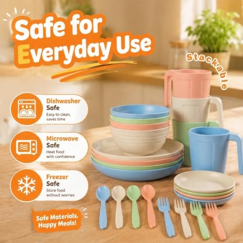 Wrova 24-Piece Plates and Bowls Sets, Wheat Straw Dinnerware Sets for 4