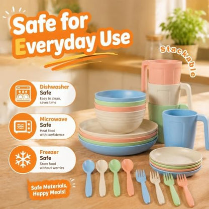 Wrova 24-Piece Plates and Bowls Sets, Wheat Straw Dinnerware Sets for 4