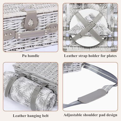 Picnic Basket for 2 with Blanket and Wine Pouch for Couples