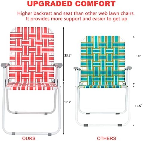 VINGLI Patio Lawn Webbed Folding Chairs Set of 4, Outdoor Beach Chair Portable Dining Chair for ir for Outdoor Yard, Garden(Red, Classic)