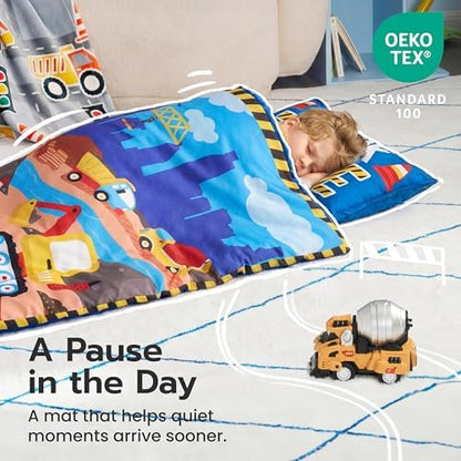 JOIEDOMI Toddler Nap Mat with Removable Pillow and Minky Blanket 55''x30'' Kids Sleeping Bag for Boys and Girls Ages 3-6 Roll Up Soft Nap Mats for Preschool Kindergarten Daycare Sleepover