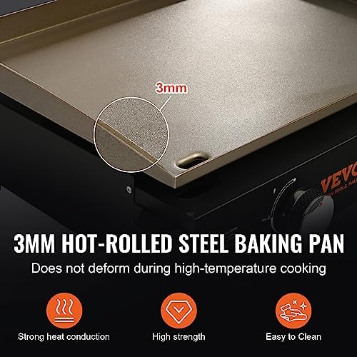 VEVOR Commercial Griddle, 22.4" Heavy Duty Manual Flat Top Griddle, Countertop Gas Grill with Non-Stick Cooking Plate, Countertop Gas Griddles, H-Shaped Burner Restaurant Portable Grill, 13,000 BTU