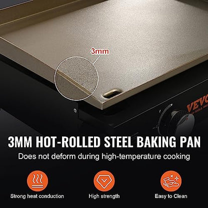VEVOR Commercial Griddle, 22.4" Heavy Duty Manual Flat Top Griddle, Countertop Gas Grill with Non-Stick Cooking Plate, Countertop Gas Griddles, H-Shaped Burner Restaurant Portable Grill, 13,000 BTU
