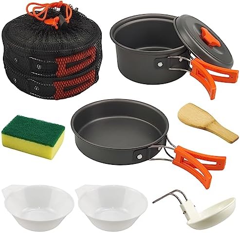 7Pcs Camping Pan Set - Backpack Cookware Pot and Pans Set, Survival Cooking Kit for Hiking, Picnic