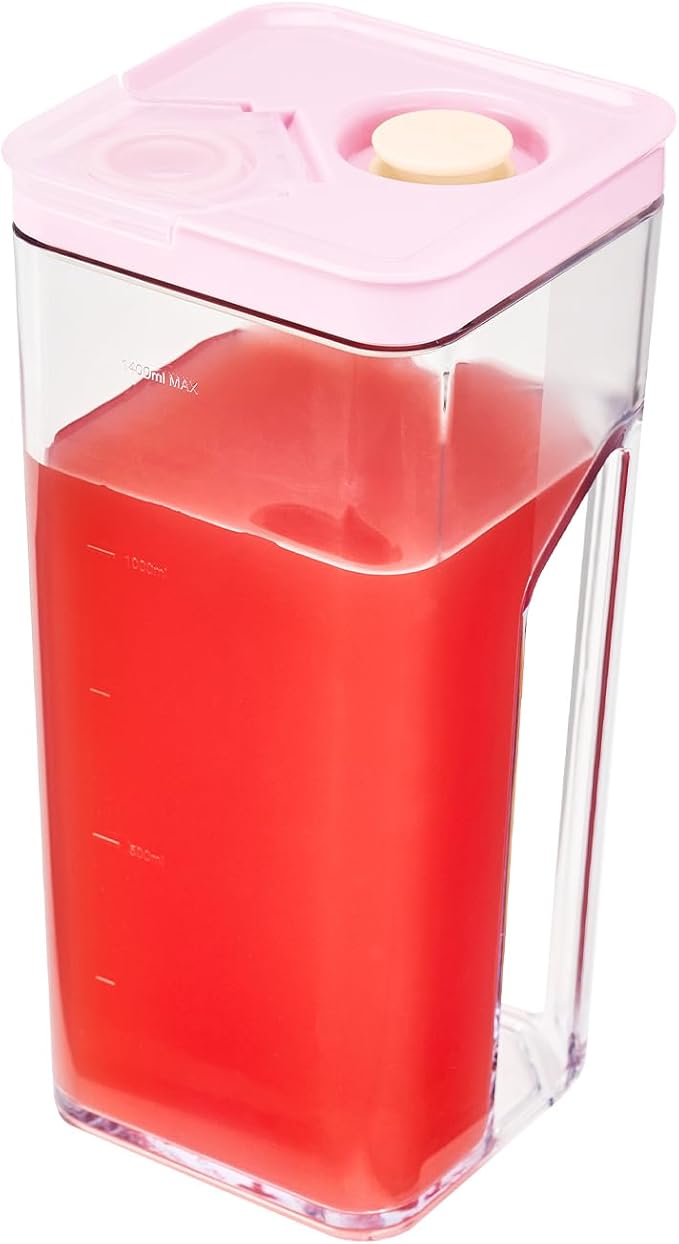 VAKUEN Premium Airtight Water Pitcher ROSE Pink lid, 1.4L(1.48qt) 1pcs, Airtight seal and Vacuum, Leak-free, BPA-free