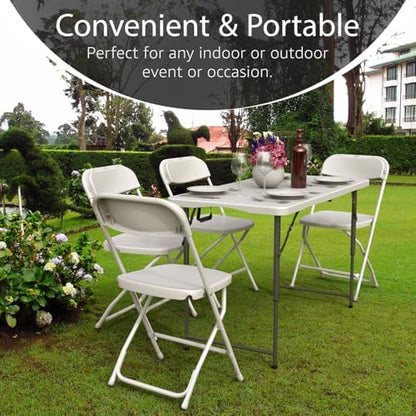 2 PACK of 4 Feet Foldable Table with Built in Handle & Steel Legs | 4 Foot Heavy Duty Portable | Perfect for Party, Dining, Wedding, Events, Picnic Indoor, Outdoor, Camping, Temporary