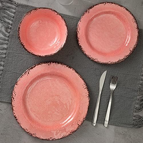 LEHAHA Pink Vintage Melamine Dinnerware Sets, Farmhouse RV Dishes Set for 4
