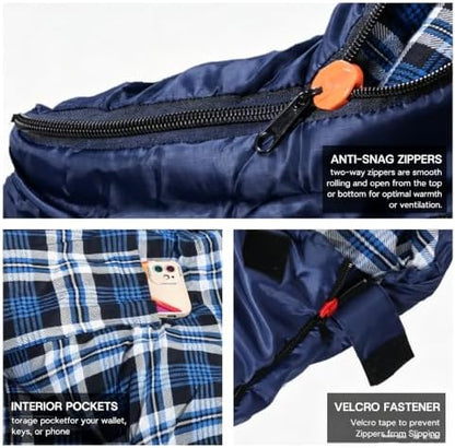 100% Cotton Flannel XXL 3-4 Season Sleeping Bags for Adults