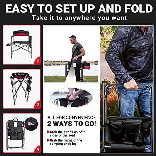 KingCamp 2-Pack Camping Folding Director Chairs with Side Table & Storage, Red